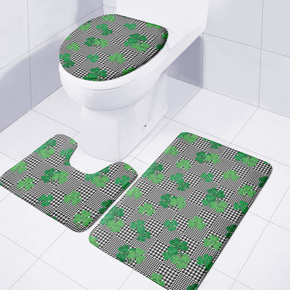 Shamrocks Houndstooth Pattern Print 3 Piece Bath Mat Set