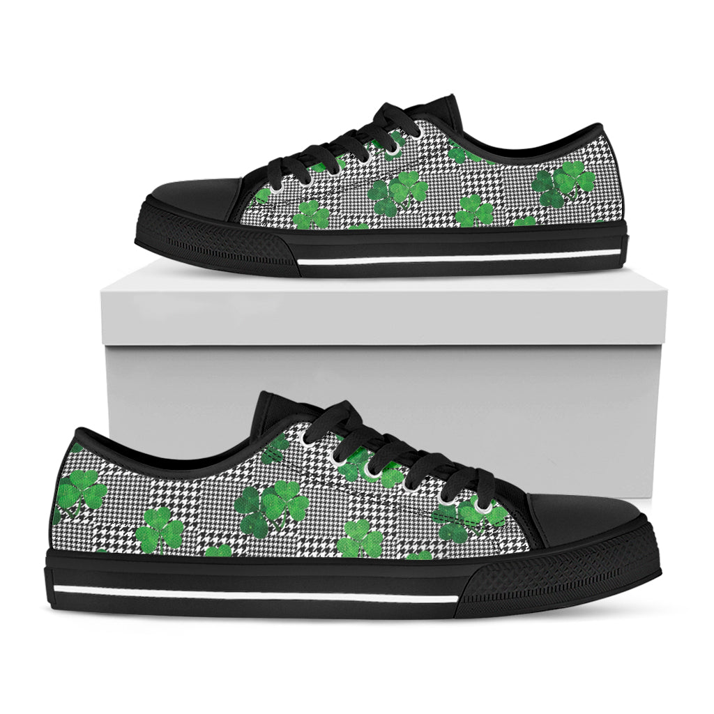 Shamrocks Houndstooth Pattern Print Black Low Top Shoes