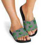 Shamrocks Houndstooth Pattern Print Black Slide Sandals