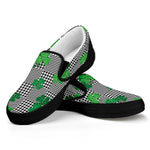Shamrocks Houndstooth Pattern Print Black Slip On Shoes