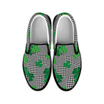 Shamrocks Houndstooth Pattern Print Black Slip On Shoes