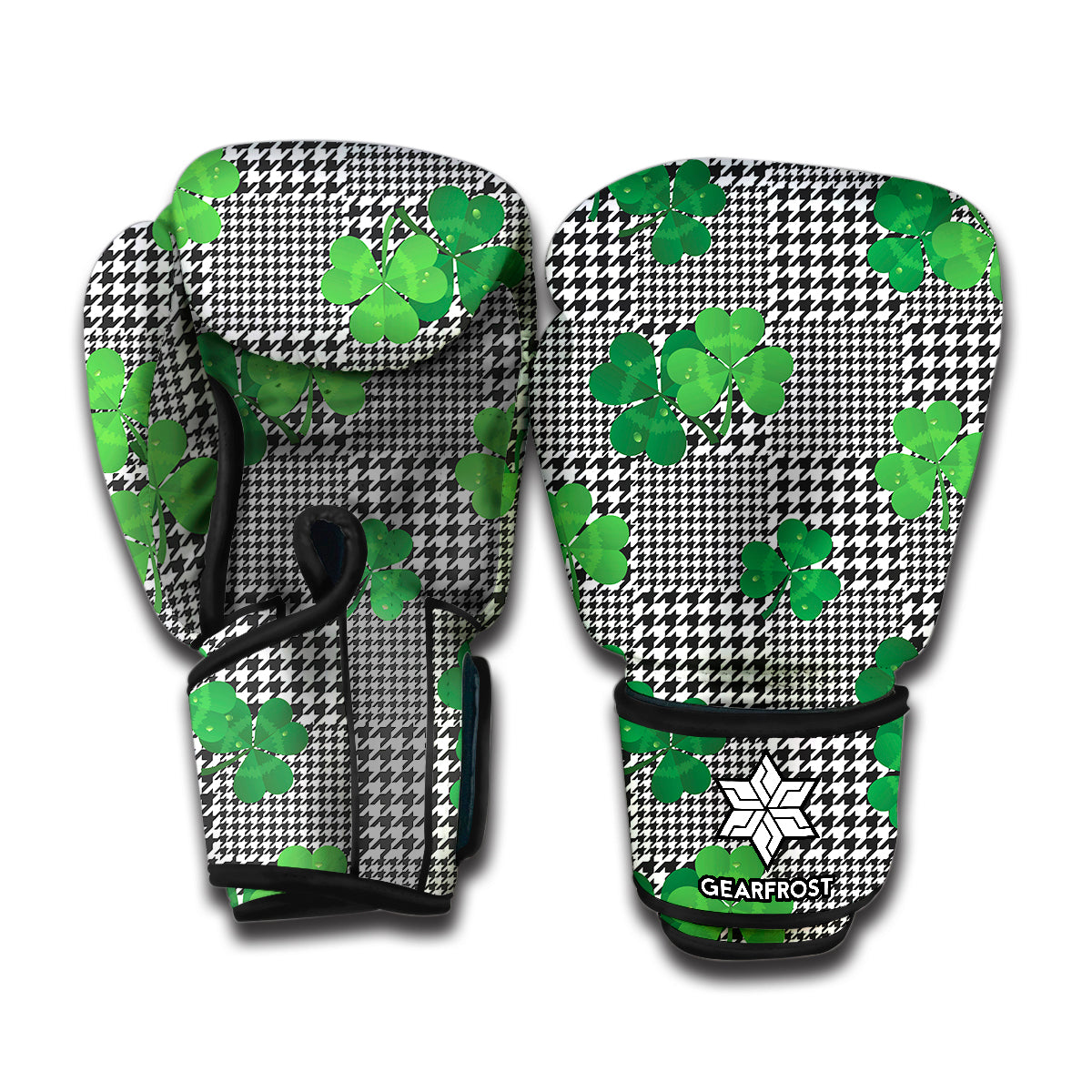 Shamrocks Houndstooth Pattern Print Boxing Gloves