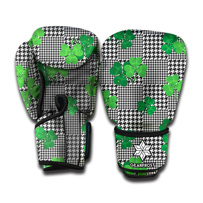 Shamrocks Houndstooth Pattern Print Boxing Gloves