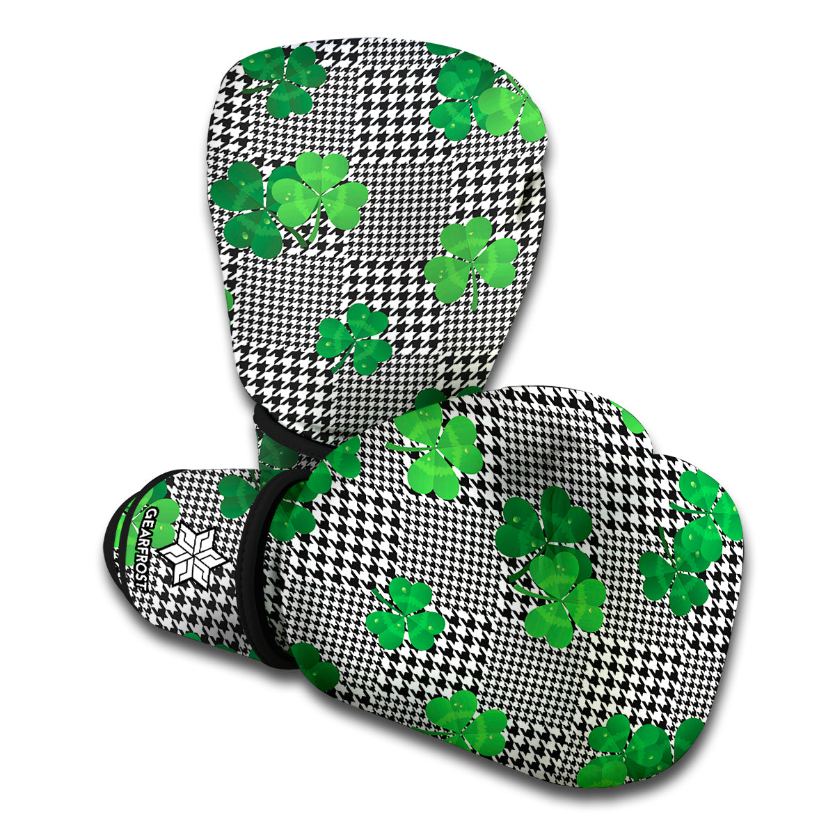 Shamrocks Houndstooth Pattern Print Boxing Gloves