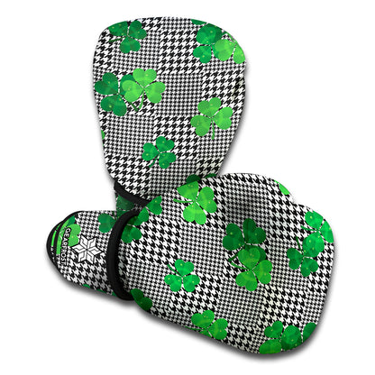 Shamrocks Houndstooth Pattern Print Boxing Gloves