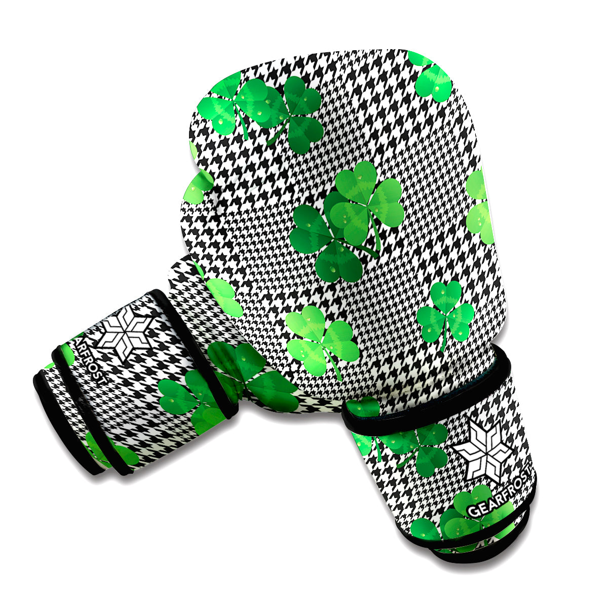 Shamrocks Houndstooth Pattern Print Boxing Gloves