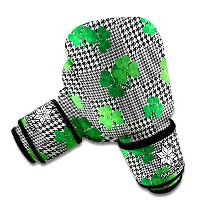 Shamrocks Houndstooth Pattern Print Boxing Gloves