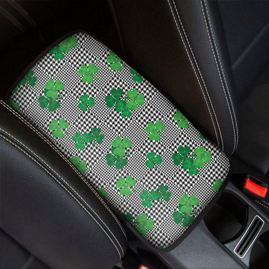 Shamrocks Houndstooth Pattern Print Car Center Console Cover