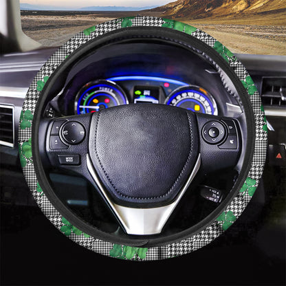 Shamrocks Houndstooth Pattern Print Car Steering Wheel Cover