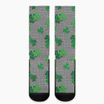 Shamrocks Houndstooth Pattern Print Crew Socks