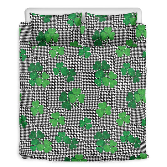 Shamrocks Houndstooth Pattern Print Duvet Cover Bedding Set