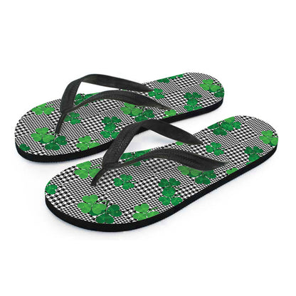 Shamrocks Houndstooth Pattern Print Flip Flops