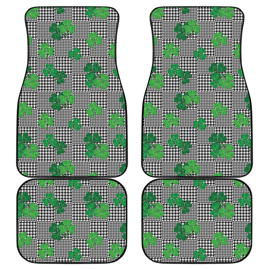 Shamrocks Houndstooth Pattern Print Front and Back Car Floor Mats