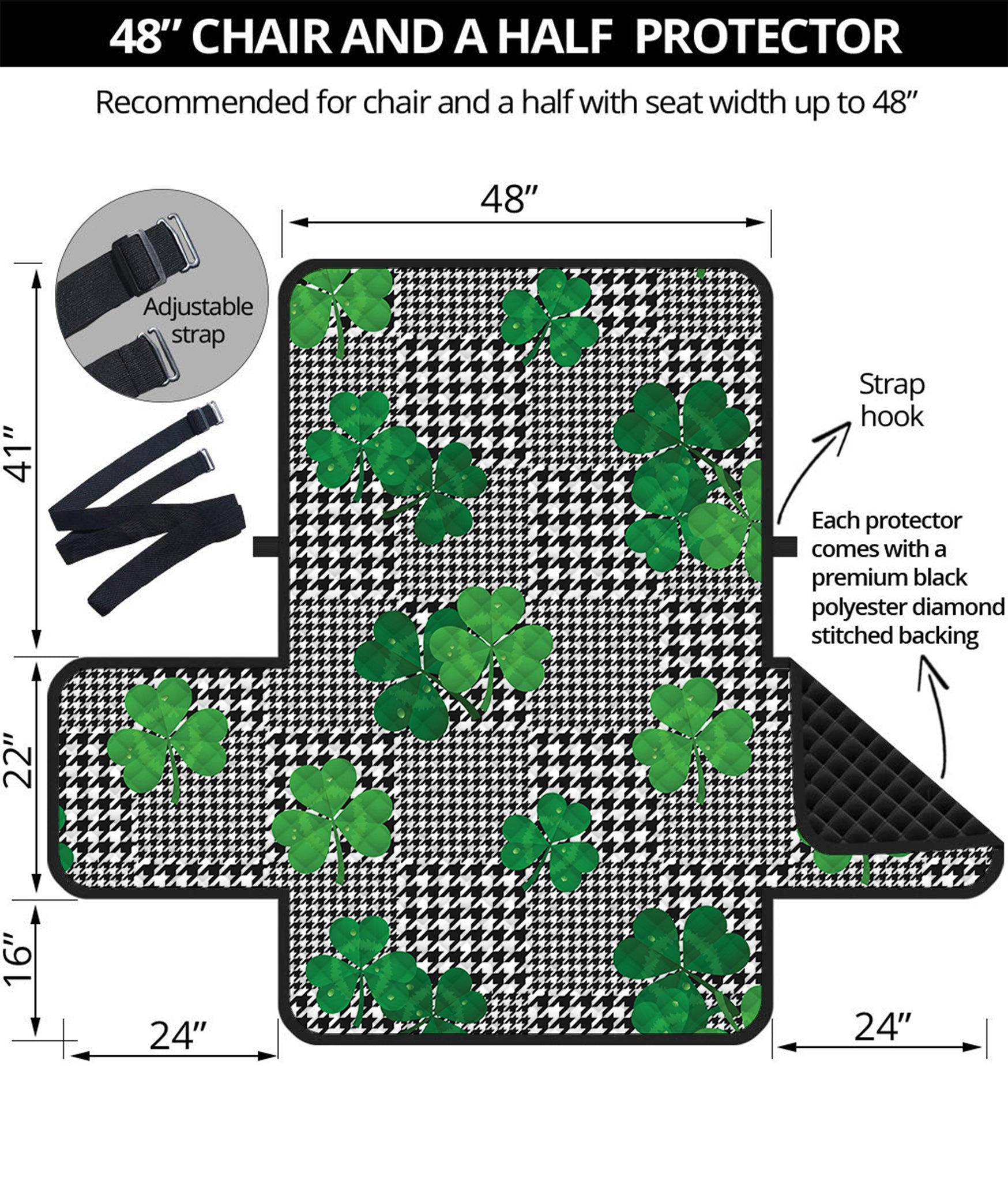 Shamrocks Houndstooth Pattern Print Half Sofa Protector