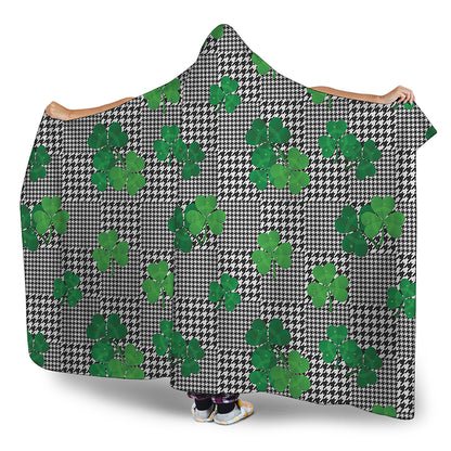 Shamrocks Houndstooth Pattern Print Hooded Blanket