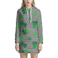 Shamrocks Houndstooth Pattern Print Pullover Hoodie Dress