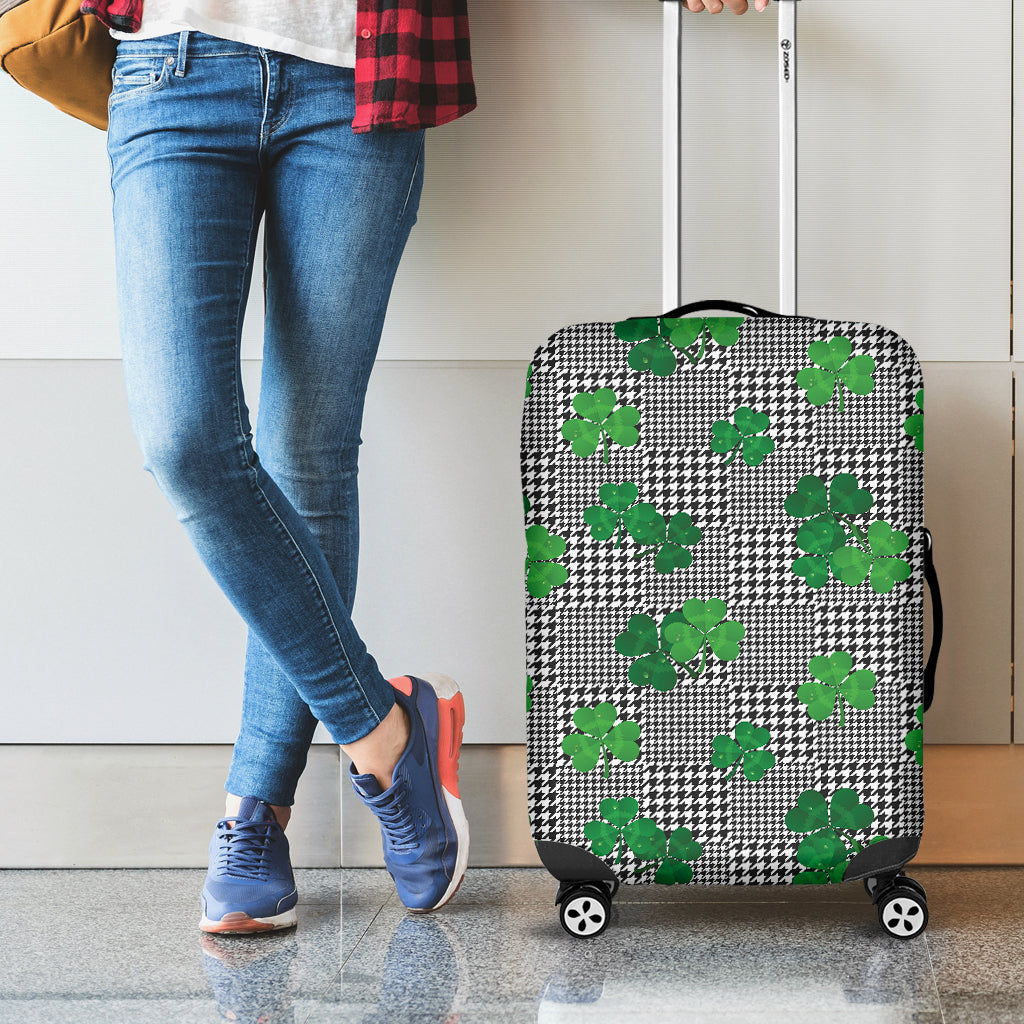 Shamrocks Houndstooth Pattern Print Luggage Cover