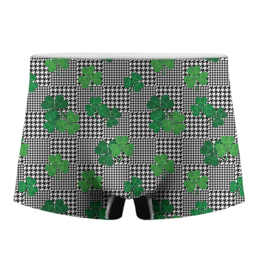 Shamrocks Houndstooth Pattern Print Men's Boxer Briefs