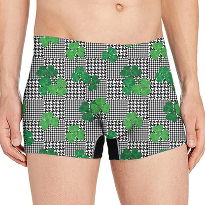 Shamrocks Houndstooth Pattern Print Men's Boxer Briefs