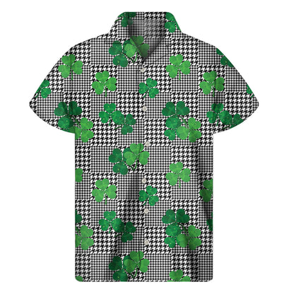 Shamrocks Houndstooth Pattern Print Men's Short Sleeve Shirt