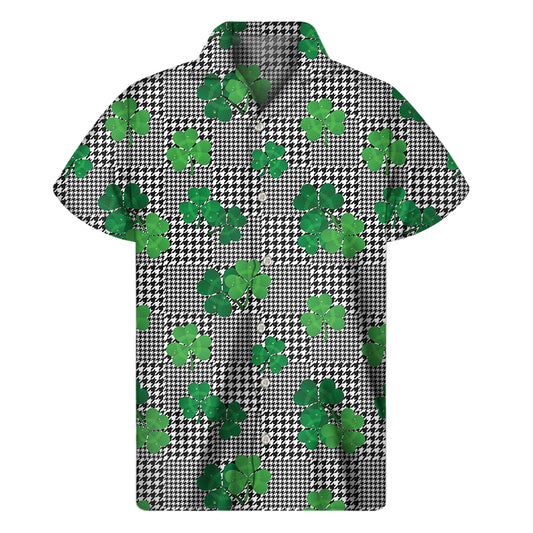 Shamrocks Houndstooth Pattern Print Men's Short Sleeve Shirt