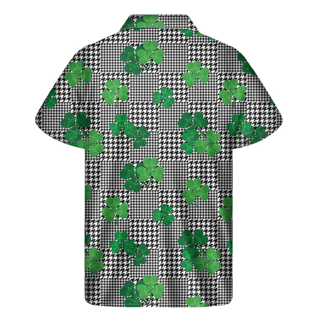 Shamrocks Houndstooth Pattern Print Men's Short Sleeve Shirt