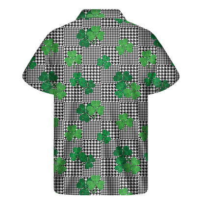 Shamrocks Houndstooth Pattern Print Men's Short Sleeve Shirt