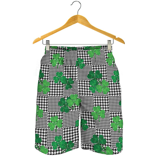 Shamrocks Houndstooth Pattern Print Men's Shorts