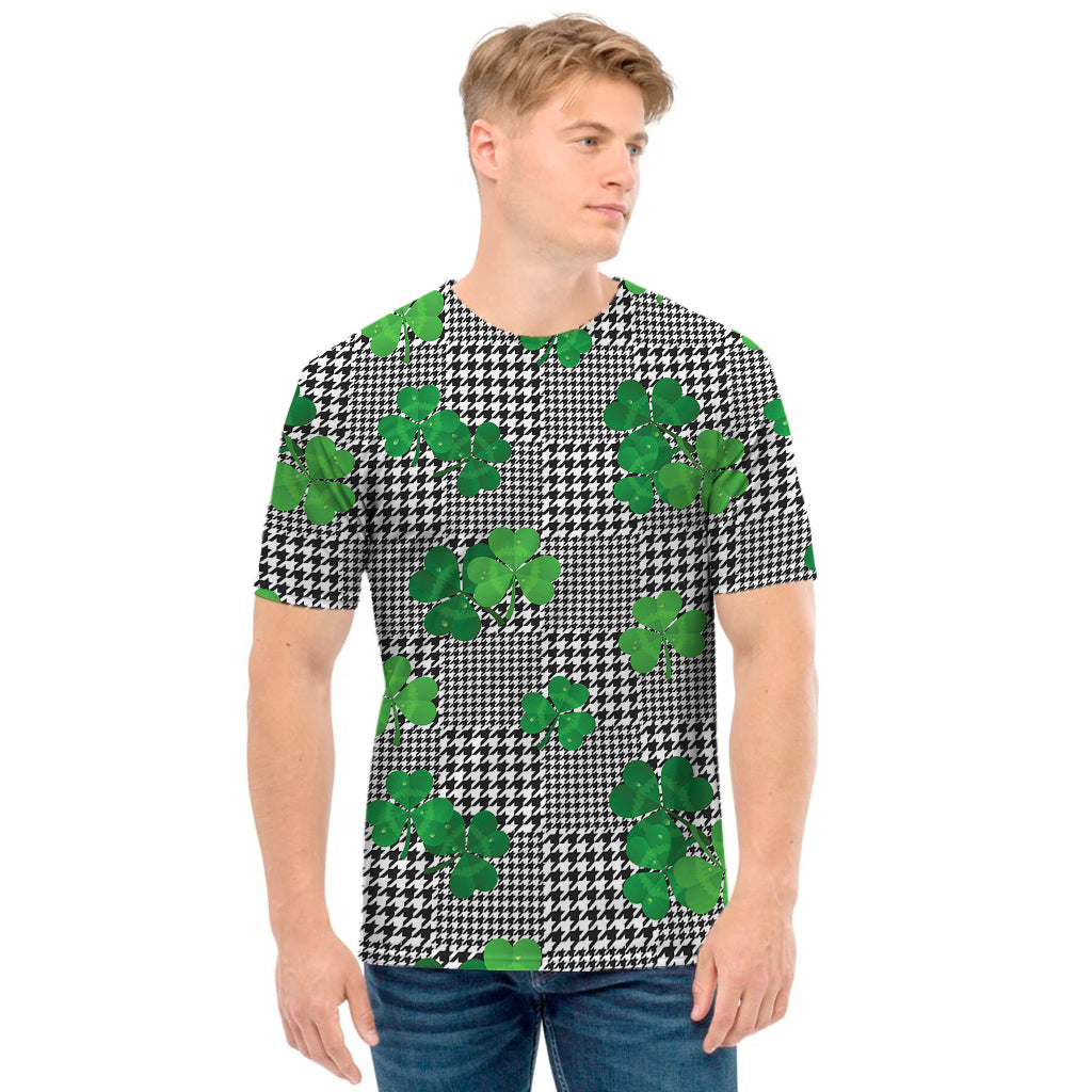 Shamrocks Houndstooth Pattern Print Men's T-Shirt