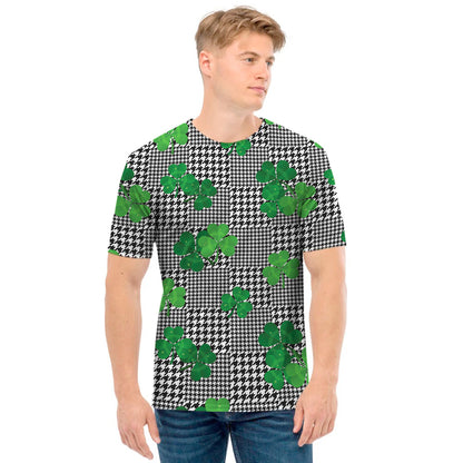 Shamrocks Houndstooth Pattern Print Men's T-Shirt