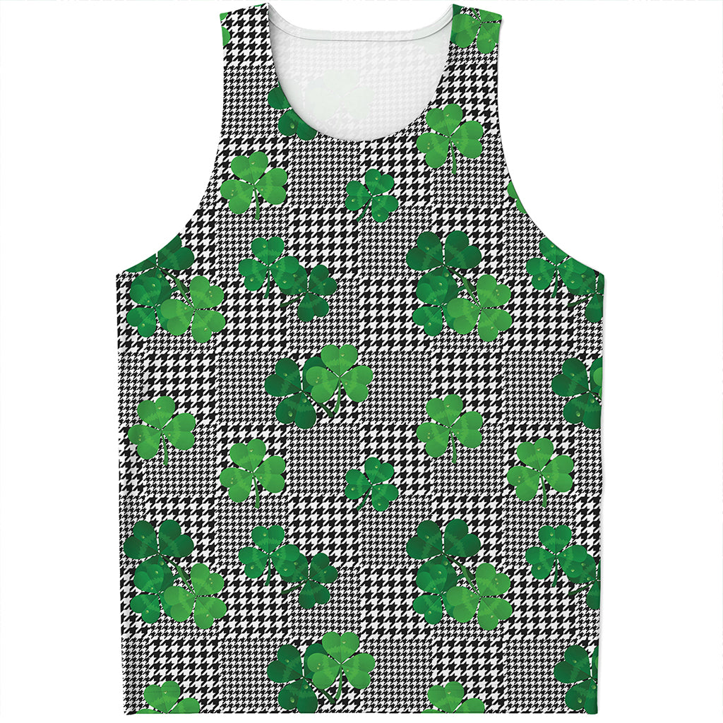 Shamrocks Houndstooth Pattern Print Men's Tank Top