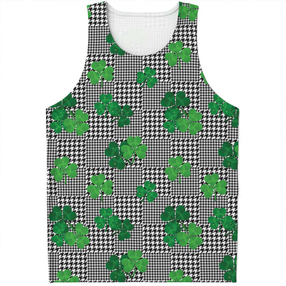 Shamrocks Houndstooth Pattern Print Men's Tank Top
