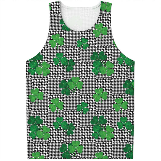 Shamrocks Houndstooth Pattern Print Men's Tank Top