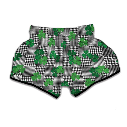 Shamrocks Houndstooth Pattern Print Muay Thai Boxing Shorts