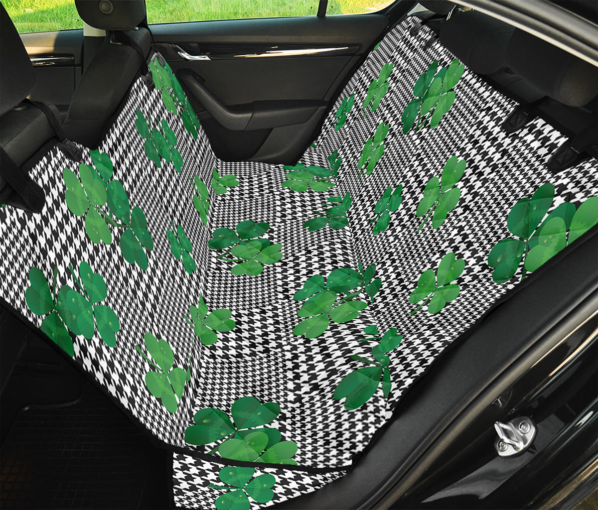 Shamrocks Houndstooth Pattern Print Pet Car Back Seat Cover