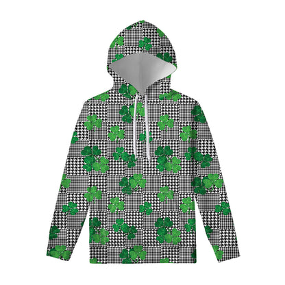Shamrocks Houndstooth Pattern Print Pullover Hoodie