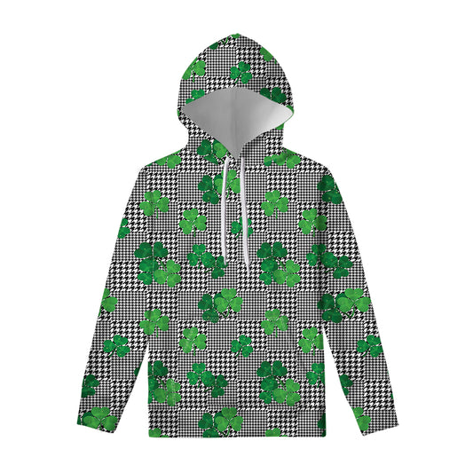 Shamrocks Houndstooth Pattern Print Pullover Hoodie