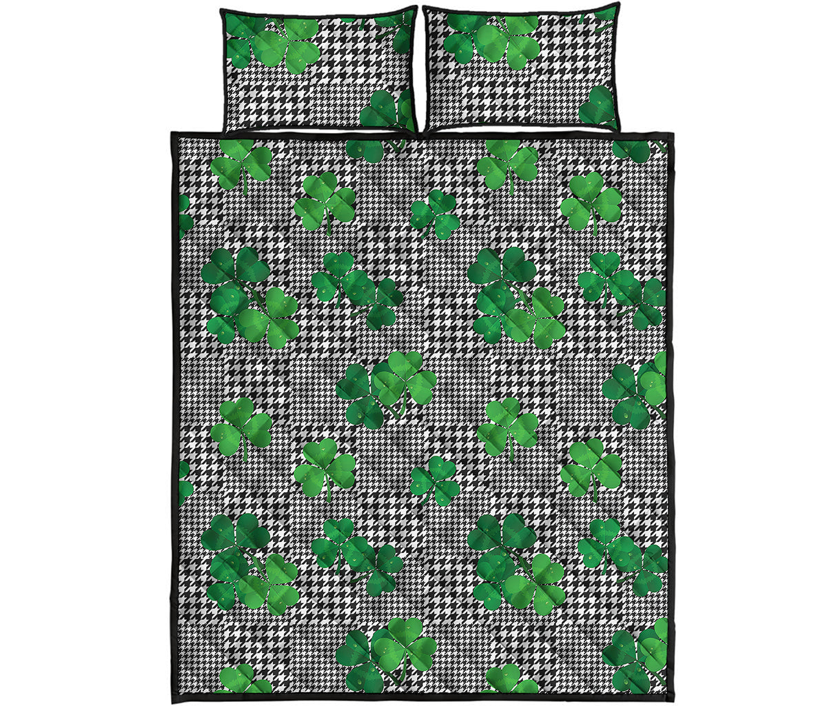 Shamrocks Houndstooth Pattern Print Quilt Bed Set