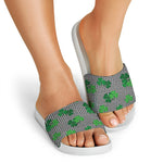Shamrocks Houndstooth Pattern Print White Slide Sandals
