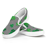 Shamrocks Houndstooth Pattern Print White Slip On Shoes