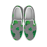 Shamrocks Houndstooth Pattern Print White Slip On Shoes