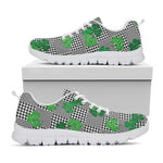 Shamrocks Houndstooth Pattern Print White Sneakers