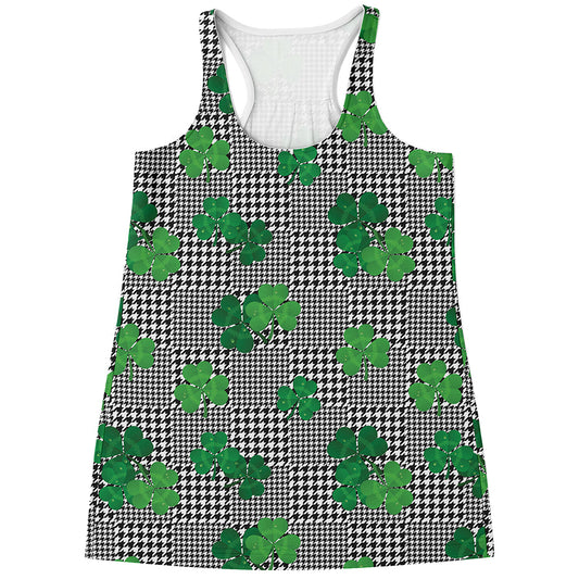 Shamrocks Houndstooth Pattern Print Women's Racerback Tank Top