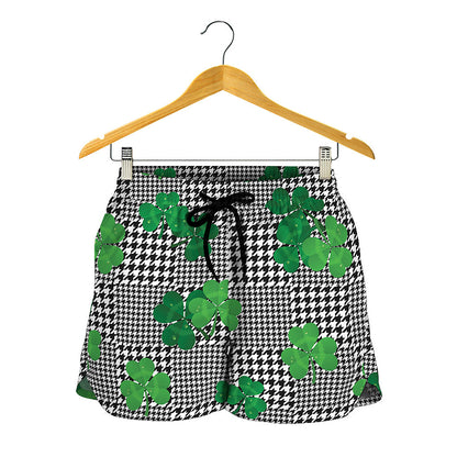 Shamrocks Houndstooth Pattern Print Women's Shorts