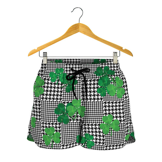 Shamrocks Houndstooth Pattern Print Women's Shorts