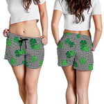 Shamrocks Houndstooth Pattern Print Women's Shorts
