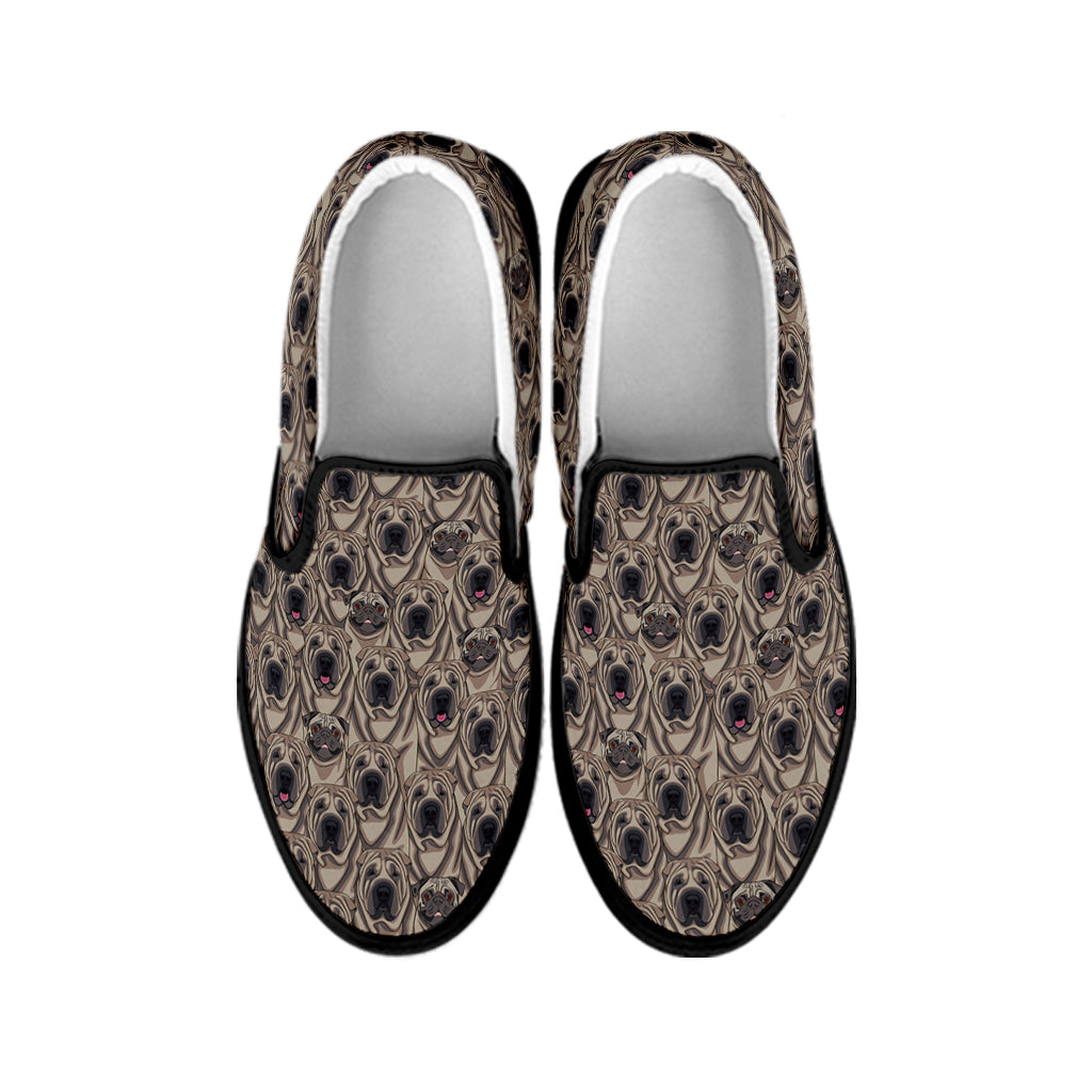 Shar Pei And Pug Pattern Print Black Slip On Shoes