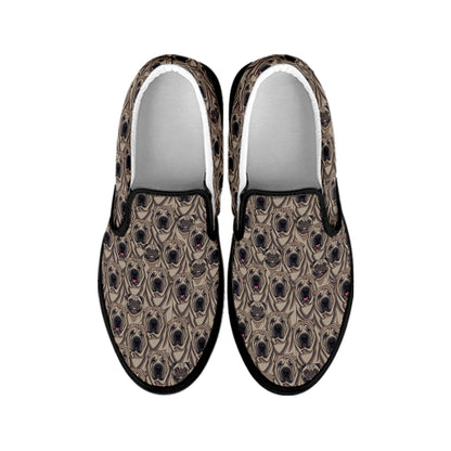 Shar Pei And Pug Pattern Print Black Slip On Shoes