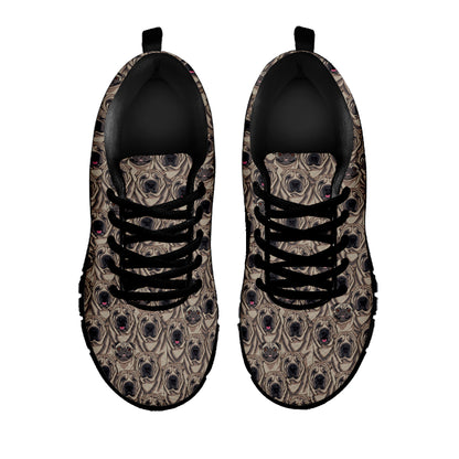 Shar Pei And Pug Pattern Print Black Sneakers