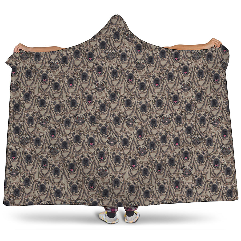 Shar Pei And Pug Pattern Print Hooded Blanket